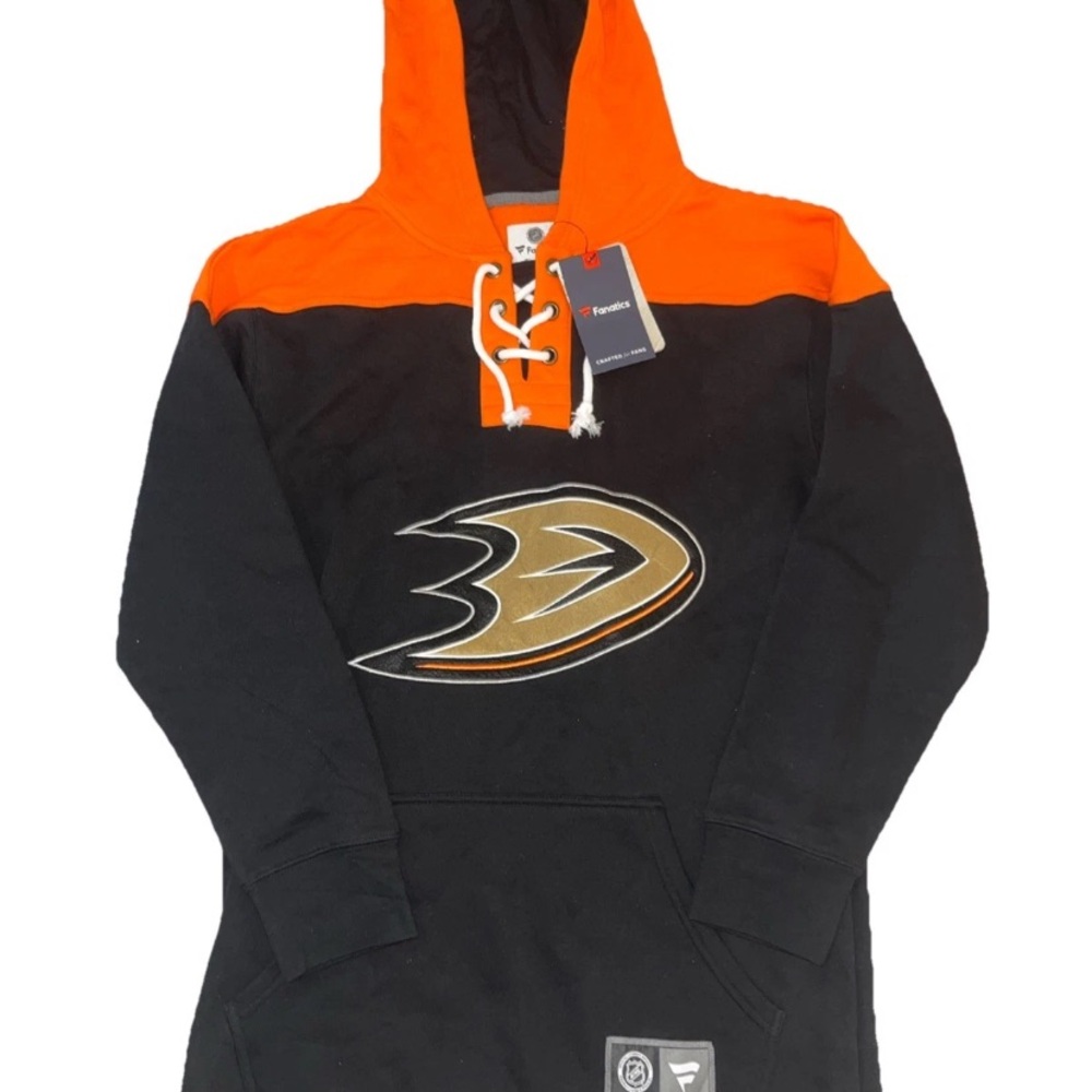 Fanatics Anaheim Ducks Black and Orange Lace-Up Hooded Pullover